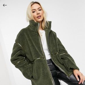 ASOS | Olive Sherpa Zip-Up Jacket